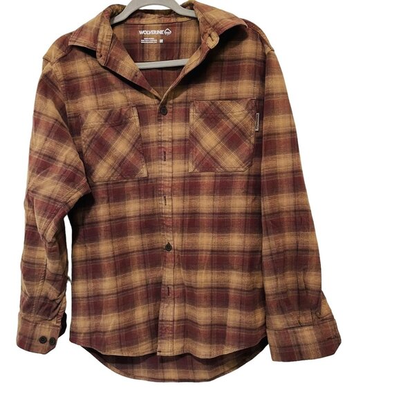 Wolverine Mens Shirt Flannel Long Sleeve Button Up Plaid Brown Size Medium Made - Picture 1 of 5